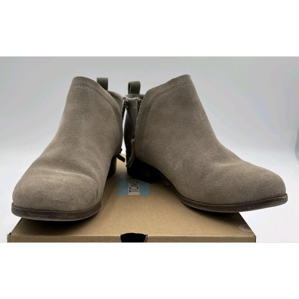 TOMS Deia Ankle Boots Desert Taupe Suede/Heritage Canvas Side Zip Womens Sz 7.5